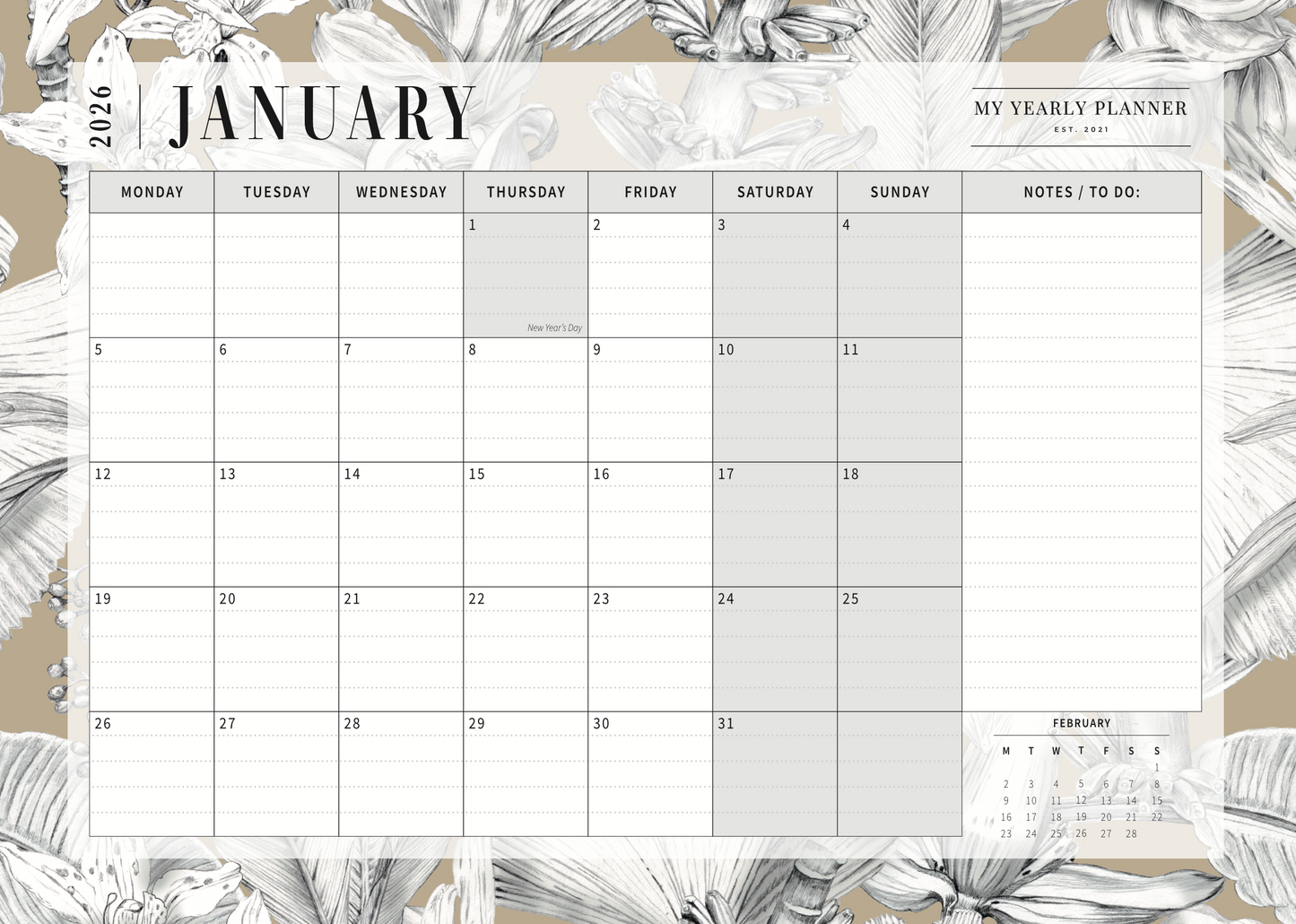 The Bloom Desktop Calendar 2026 — Grow with intention. Flourish with balance.